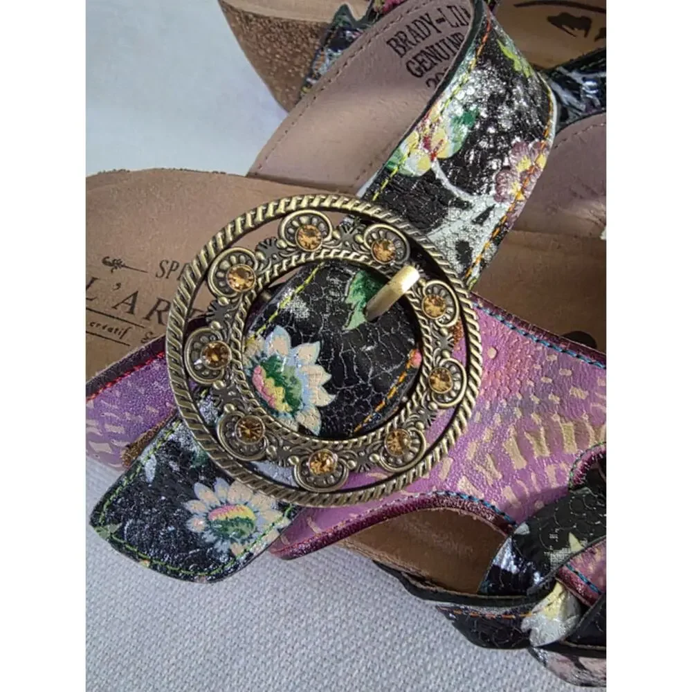 L'Artiste Women's Pink Navy Spring Step Swan Slide Sandals 41 10 Leather Floral - Picture 3 of 8